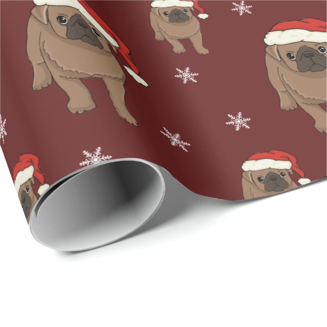 Papier Cadeau Papier d'emballage de Noël mignon de carlin (Coin rond)