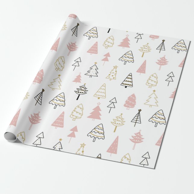 Papier Cadeau Papier d'emballage de Noël moderne en pastel rose (Déroulé)