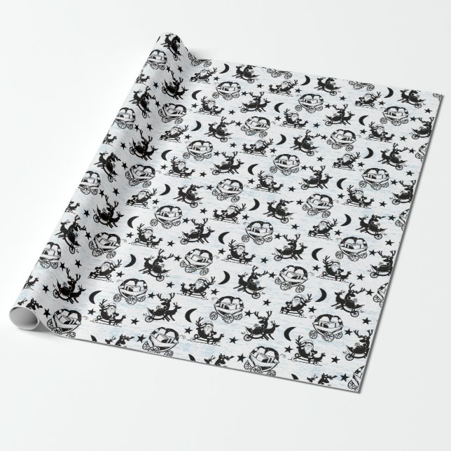 Papier Cadeau Papier d'emballage de Noël noir et blanc (Déroulé)