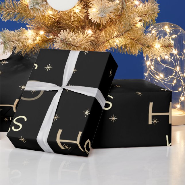 Papier Cadeau Papier d'emballage de Noël noir et or (Vacances)