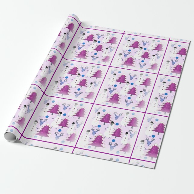 Papier Cadeau Papier d'emballage de Noël pourpre (Déroulé)