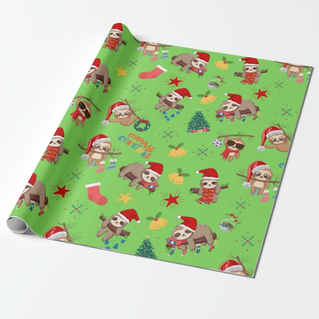Papier Cadeau Papier d'emballage de Noël Sloth (Déroulé)