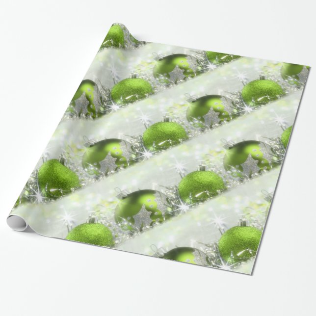 Papier Cadeau Papier d'emballage de Noël vert et argenté (Déroulé)