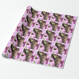 Papier Cadeau Papier d'emballage de papillon avec la fleur rose
