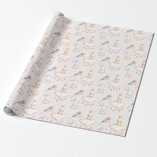 Papier Cadeau Papier d'emballage de Pâques de motif floral (Déroulé)