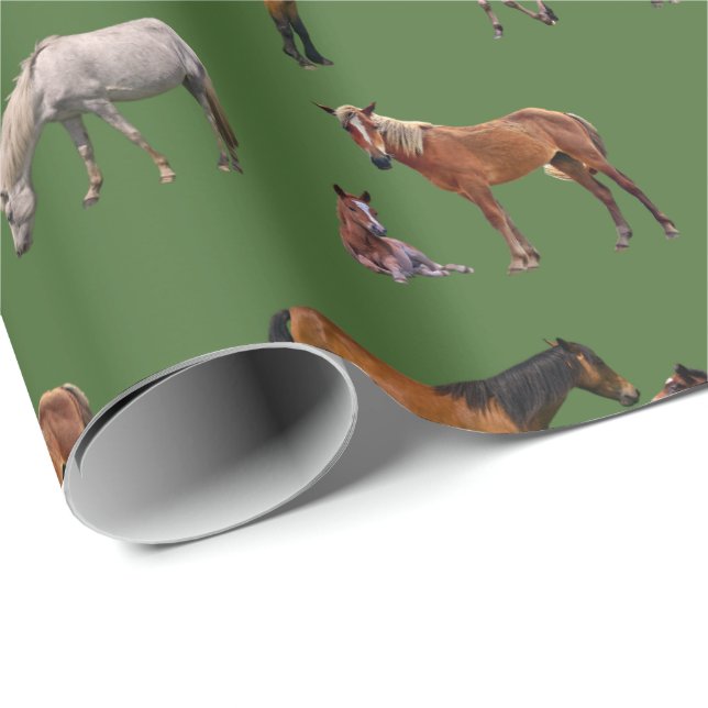 Papier Cadeau Papier d'emballage de partie de poney (vert) (Coin rond)