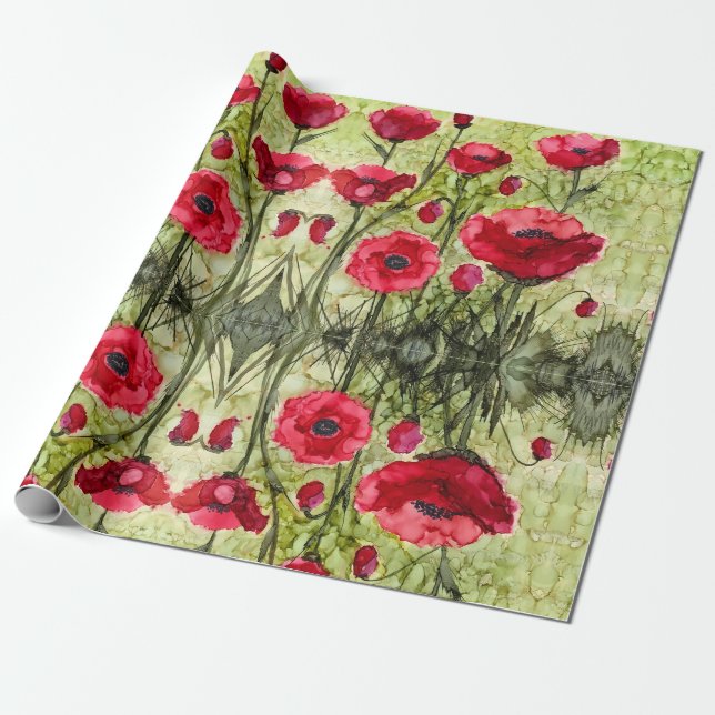 Papier Cadeau Papier d'emballage de pavot rouge (Déroulé)