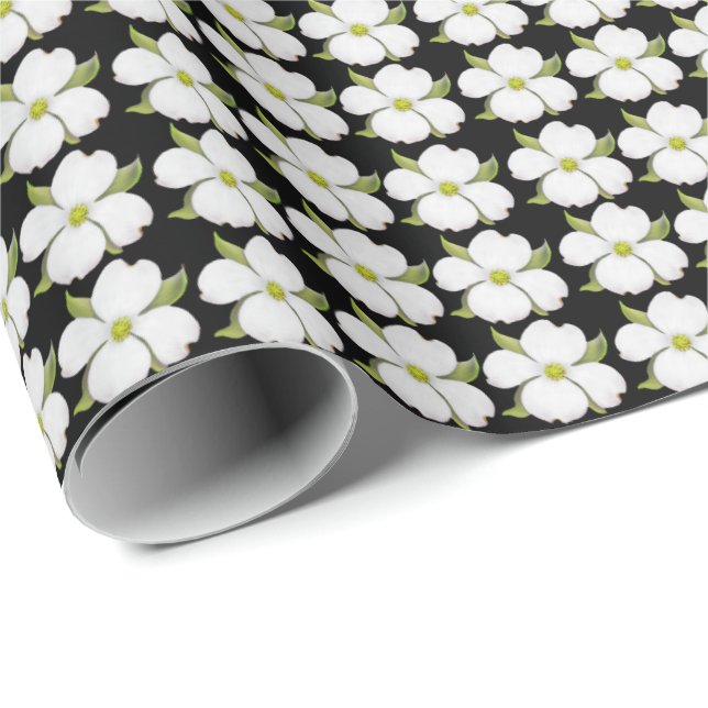 Papier Cadeau Papier d'emballage de petites fleurs blanches de (Coin rond)