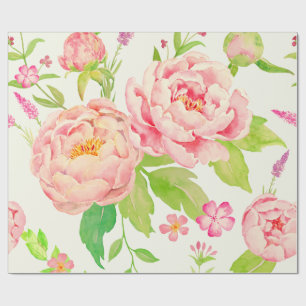 Papier Cadeau Papier d'emballage de pivoine rose d'aquarelle