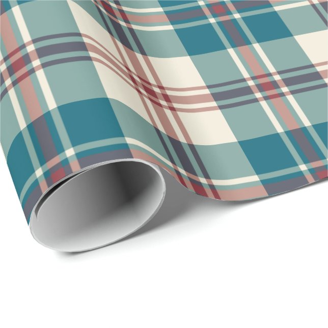 Papier Cadeau Papier d'emballage de plaid beige rouge de marine (Coin rond)