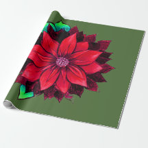 Papier d'emballage de POINSETTIA ROUGE CLASSIQUE