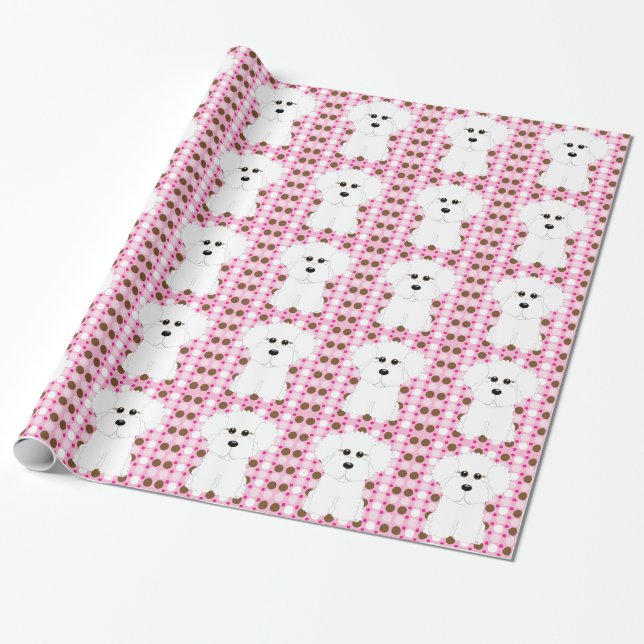 Papier Cadeau Papier d'emballage de point de polka de Bichon (Déroulé)