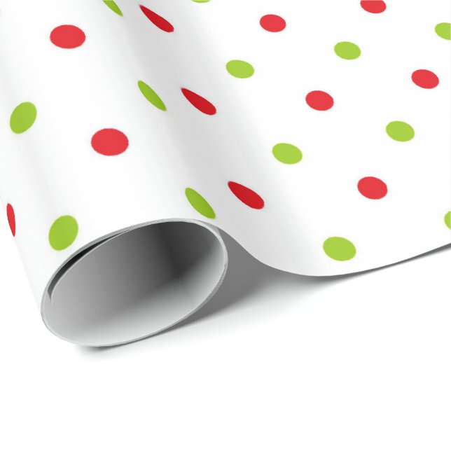 Papier Cadeau Papier d'emballage de pois rouge et vert (Coin rond)