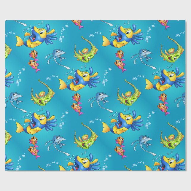 Papier Cadeau Papier d'emballage de poissons mignons de bande (Plat)