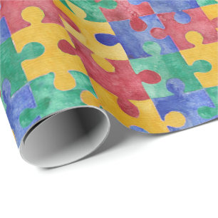 Papier Cadeau Papier d'emballage de puzzle d'aquarelle d'autisme