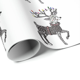 Papier Cadeau Papier d'emballage de renne de lumières de Noël