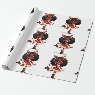 Papier Cadeau Papier d'emballage de rennes de fille noire