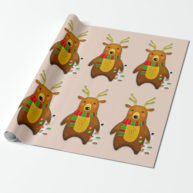Papier Cadeau papier d'emballage de rennes de noël (Déroulé)
