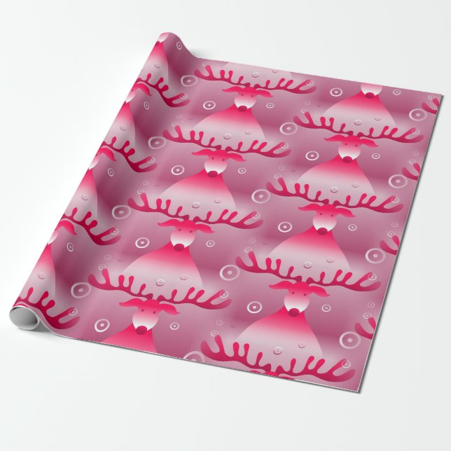 Papier Cadeau papier d'emballage de rennes roses (Déroulé)