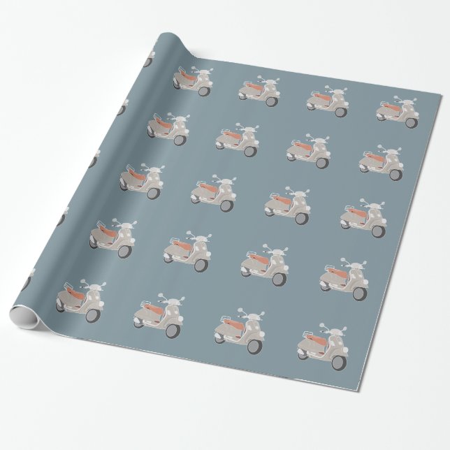 Papier Cadeau Papier d'emballage de rétro scooter (Déroulé)