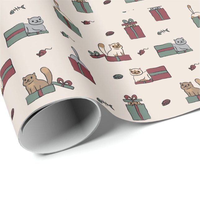 Papier Cadeau Papier d'emballage de vacances mignonnes de chat (Coin rond)