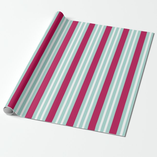 Papier Cadeau Papier d'emballage de vacances rétro Aqua rayé (Déroulé)