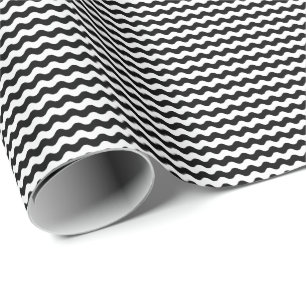 Papier Cadeau Papier d'emballage de vagues noires et blanches