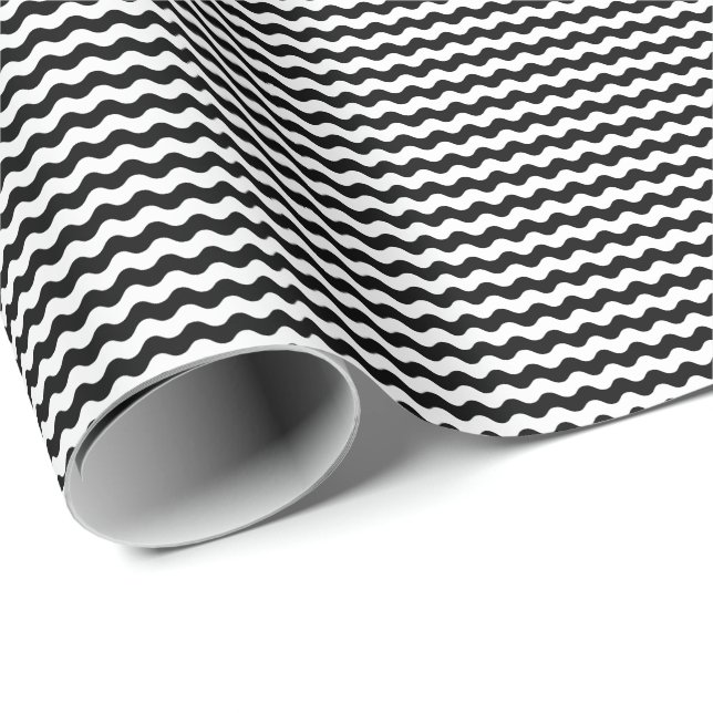 Papier Cadeau Papier d'emballage de vagues noires et blanches (Coin rond)