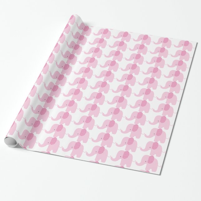 Papier Cadeau Papier d'emballage d'éléphant rose de bébé (Déroulé)