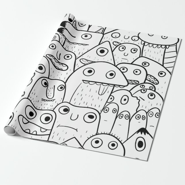 Papier Cadeau papier d'emballage des faces de doodle (Déroulé)
