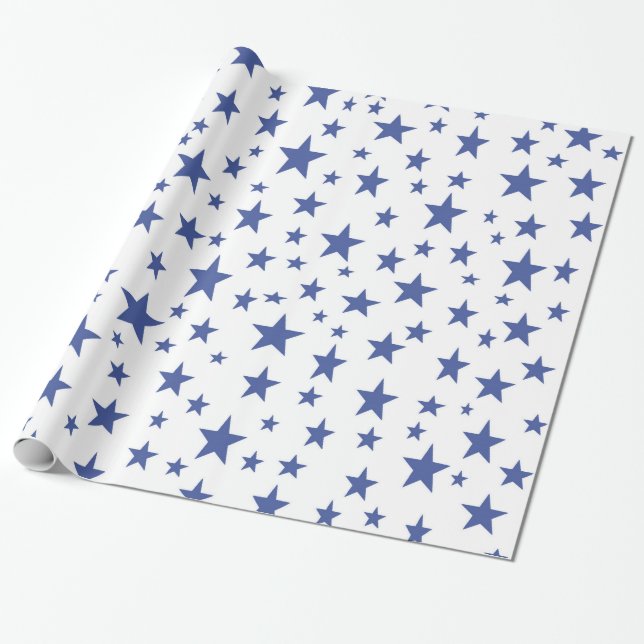 Papier Cadeau Papier d'emballage d'étoiles bleues (Déroulé)