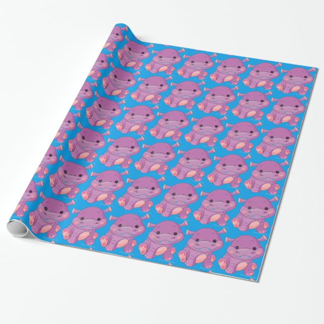 Papier Cadeau Papier d'emballage d'hippopotame de bébé (Déroulé)