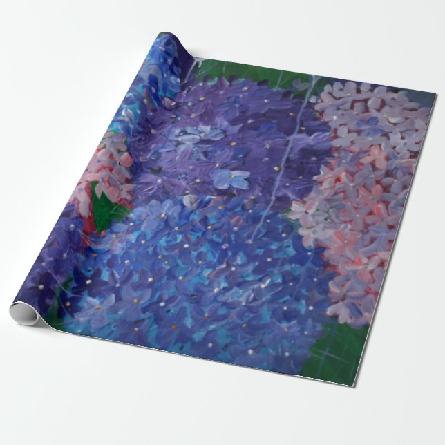 Papier Cadeau Papier d'emballage d'hortensia - conception unique (Déroulé)