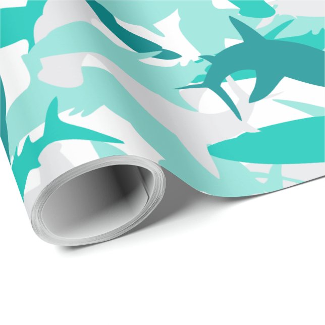 Papier Cadeau Papier d'emballage d'impression blanc et Turquoise (Coin rond)