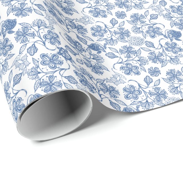 Papier Cadeau Papier d'emballage d'impression florale ethnique (Coin rond)