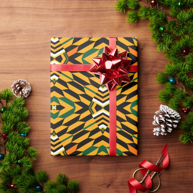 Papier Cadeau Papier d'emballage d'impression moderne Kente jaun (Cadeau de vacances)