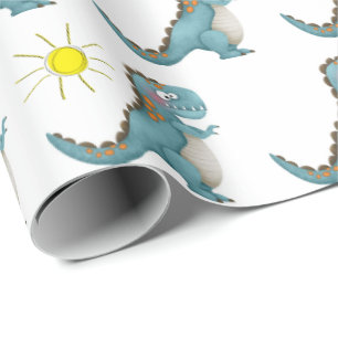 Papier Cadeau Papier d'emballage - Dino bleu