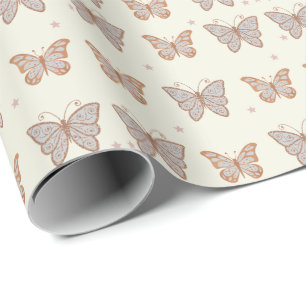 Papier Cadeau Papier d'emballage d'or de papillon métallique