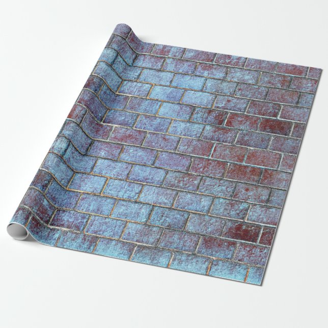 Papier Cadeau papier d'emballage en brique bleu grunge (Déroulé)