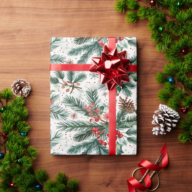 Papier Cadeau Papier d'emballage festif Holly et pine (Cadeau de vacances)
