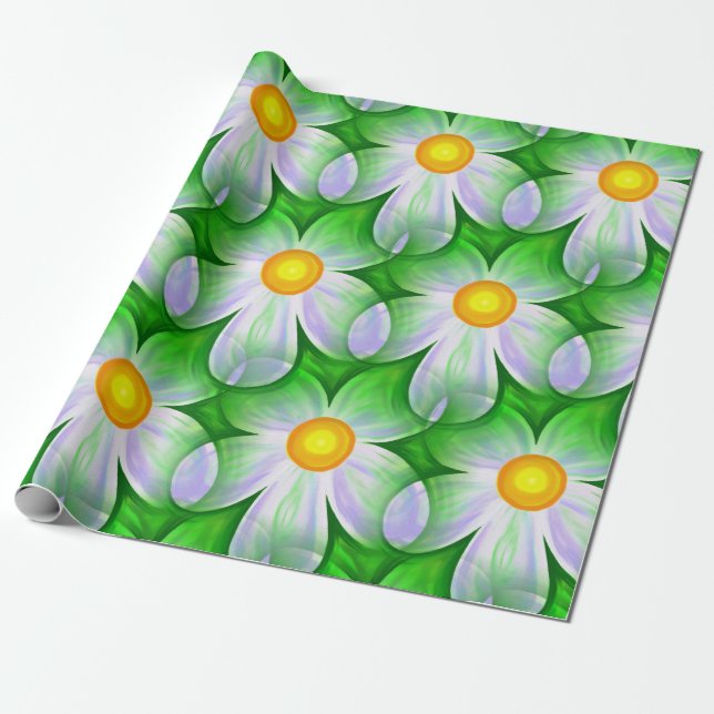 Papier Cadeau papier d'emballage fleur marguerite (Déroulé)