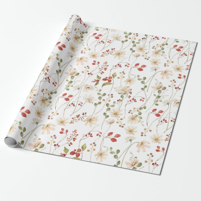 Papier Cadeau Papier d'emballage fleur sauvage d'aquarelle (Déroulé)