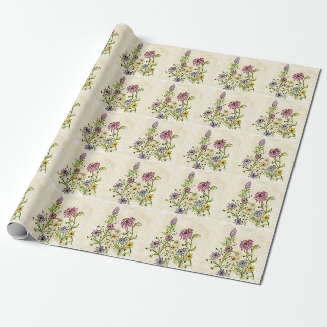 Papier Cadeau Papier d'emballage Fleur sauvage sauvage (Déroulé)