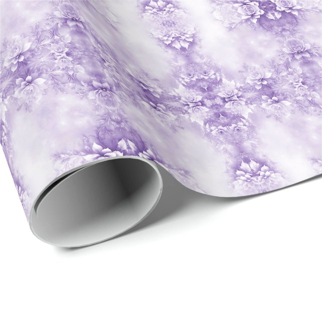 Papier Cadeau Papier d'emballage Fleurs blanches violettes (Coin rond)