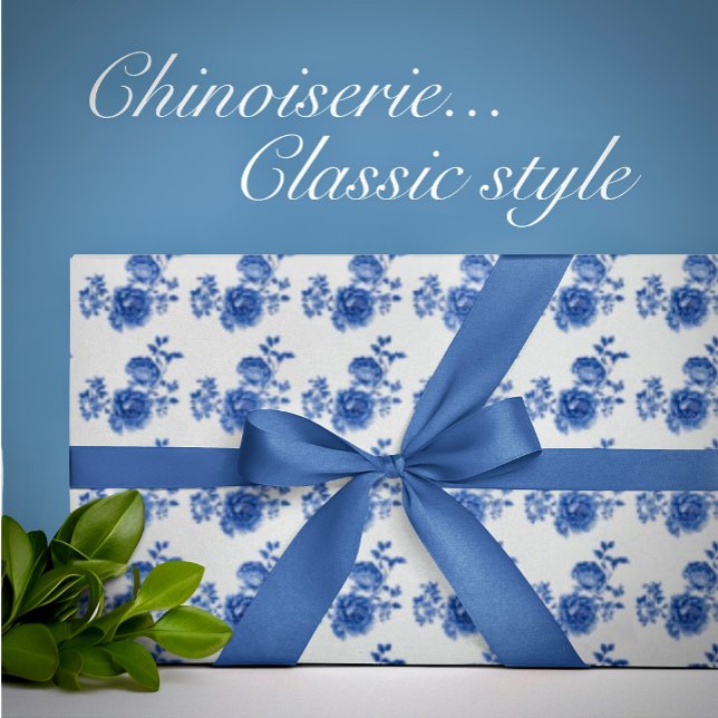 Papier Cadeau Papier d'emballage floral à roses bleues et blanch (Blue and white for any occassion!)