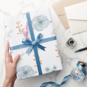Papier Cadeau Papier d'emballage floral bleu, emballage d'annive