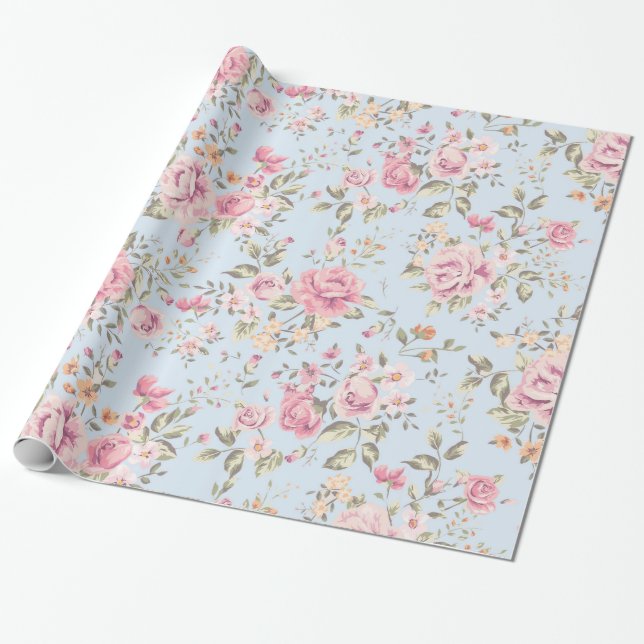 Papier Cadeau Papier d'emballage floral chic minable (Déroulé)