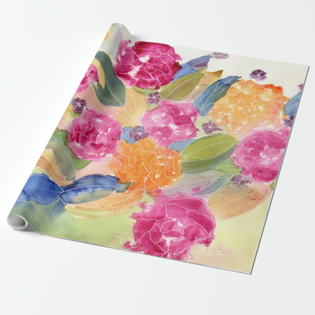 Papier Cadeau Papier d'emballage floral d'aquarelle (Déroulé)