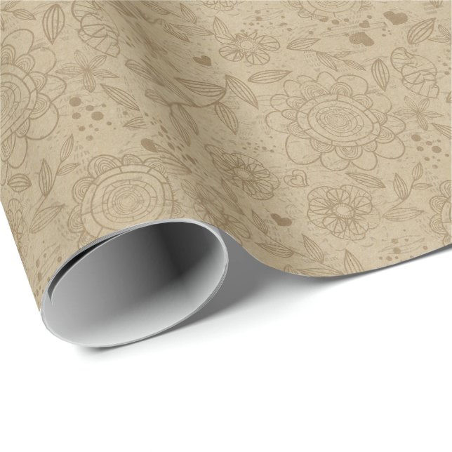 Papier Cadeau Papier d'emballage floral de papier d'emballage (Coin rond)