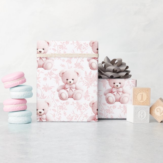 Papier Cadeau Papier d'emballage floral mignon rose en peluche (Baby Shower)